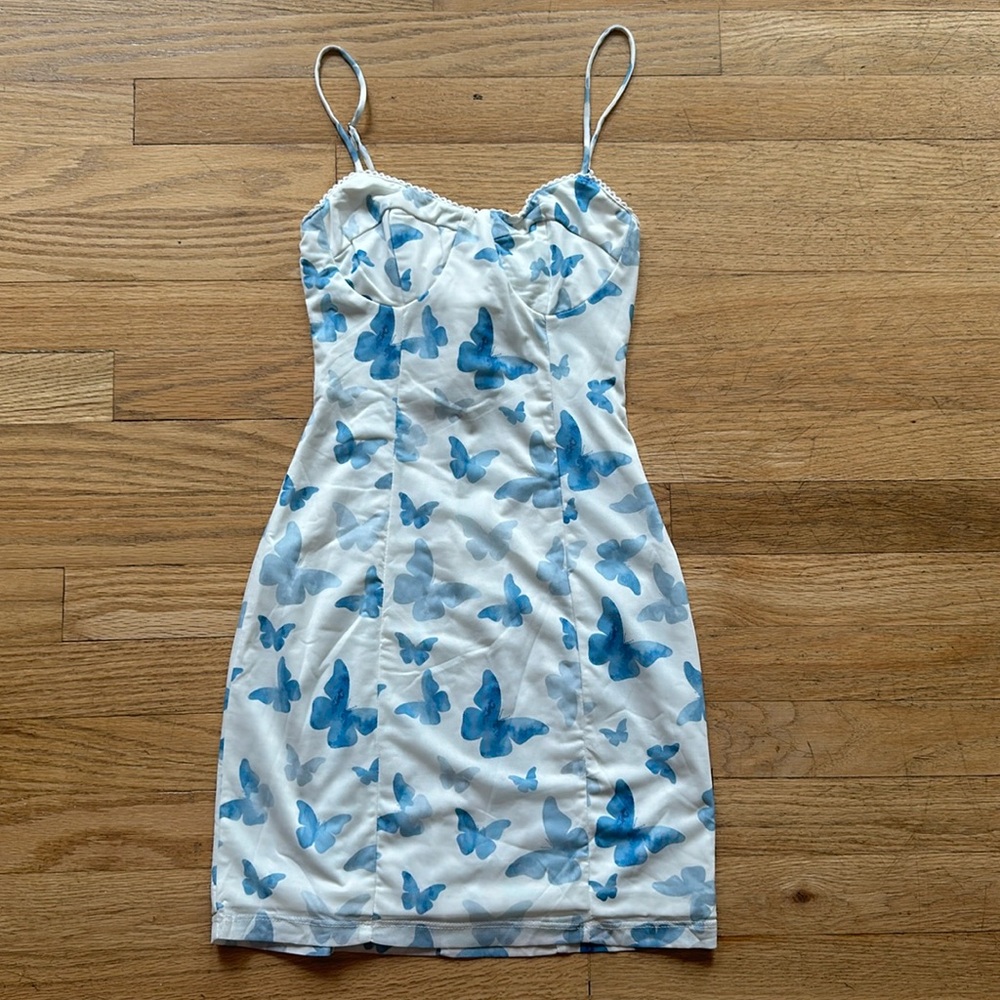 Princess Polly white and blue mini dress - Size 2